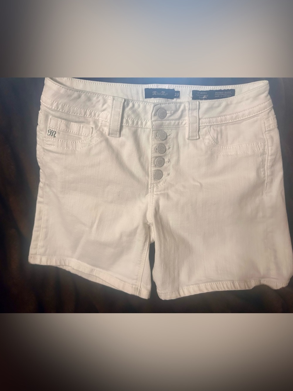 Miss Me White Button-Fly Denim Shorts